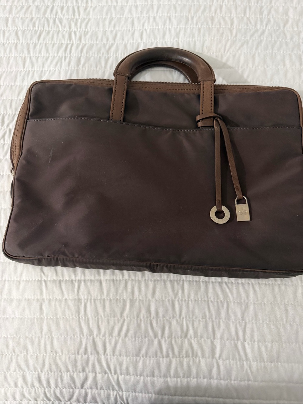 Authentic Loro Piana Brown Nylon & Leather Laptop Briefcase Made in Italy